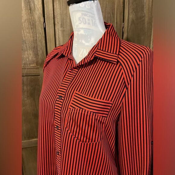 Sabie Orange and Blue Stripe Silk Blouse. - Picture 1 of 7